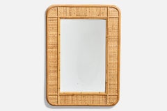 Specchio da parete rettangolare di design italiano, Rattan, Specchio, Italia, anni '50