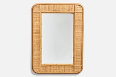 Diseñador italiano, espejo rectangular de pared, ratán, espejo, Italia, c. 1950