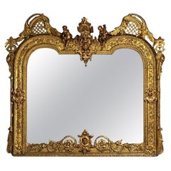 Italian Designer, Renaissance, Large Wall Mirror, Oil Gilded, Carved Wood, 1890s