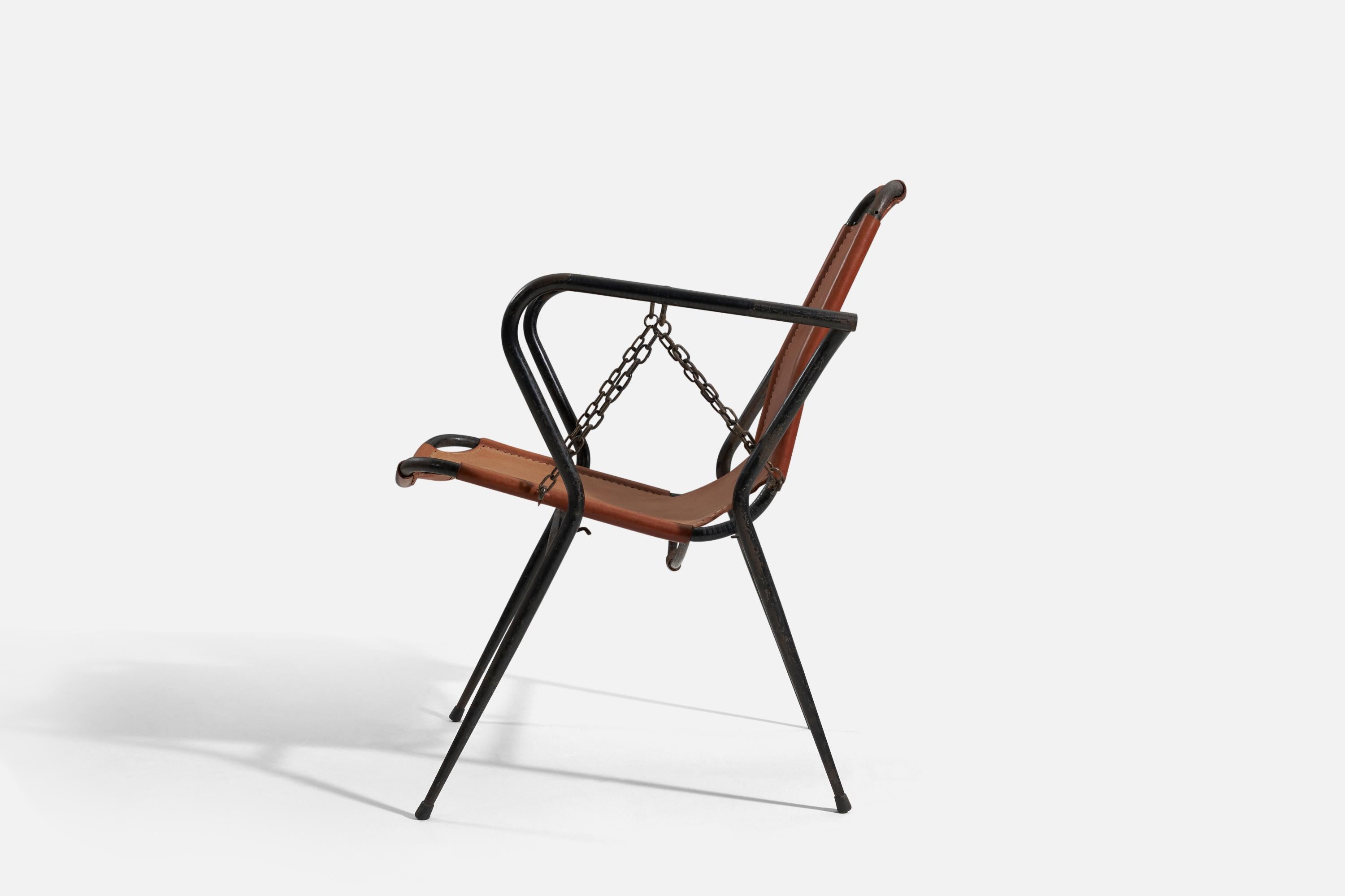 Designer italien, chaise à bascule, métal, cuir, Italie, années 1960 Bon état - En vente à High Point, NC