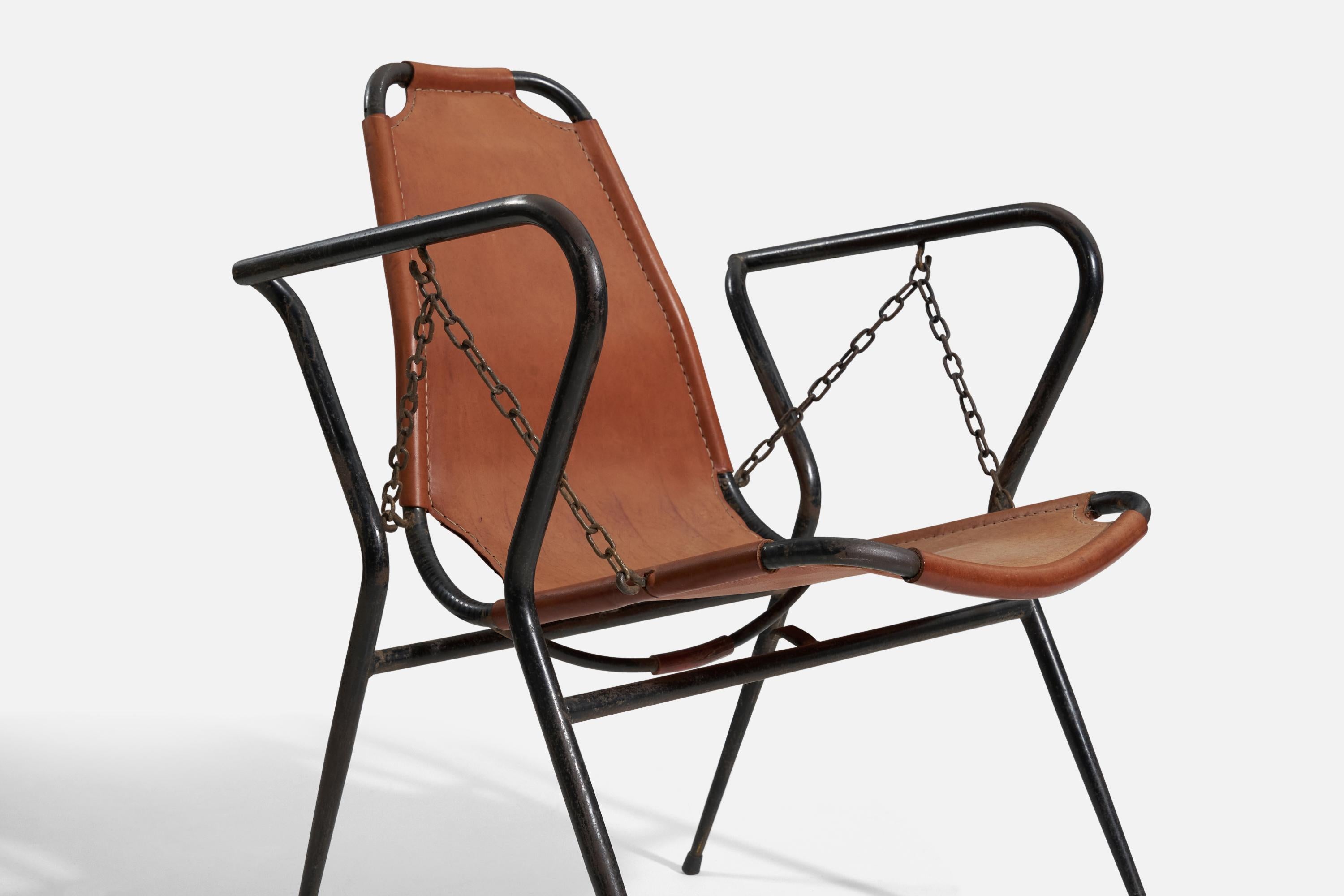 Mid-20th Century Italian Designer, Rocking Chair, Metal, Leather, Italy, 1960s For Sale