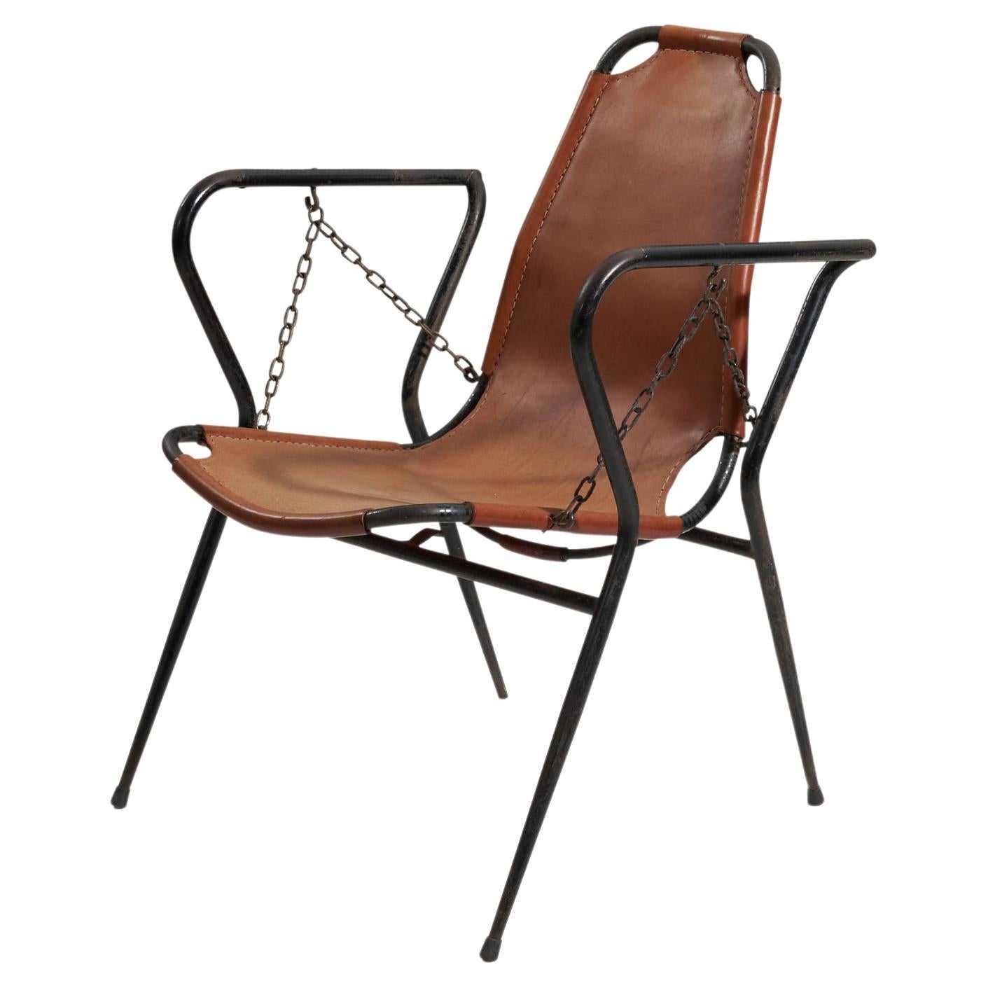 Designer italien, chaise à bascule, métal, cuir, Italie, années 1960 en vente