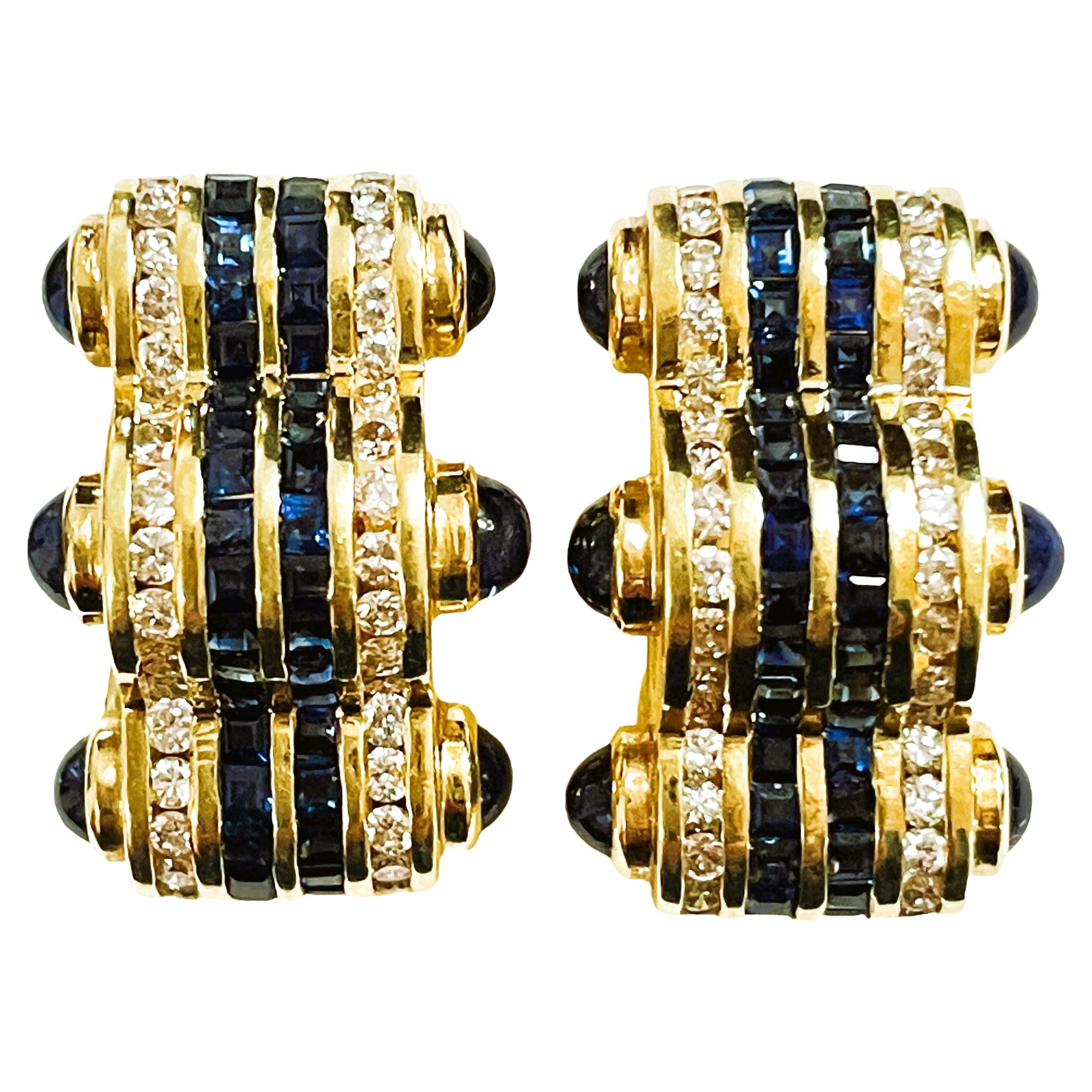 14K YG Italian Designer Sapphire & Diamond Omega Back Post Earrings w Appraisal
