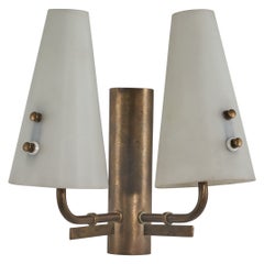 Créateur italien, applique, laiton, verre, Italie, années 1950