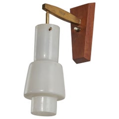 Sconce di design italiano, ottone, vetro, teak, Italia, anni '50