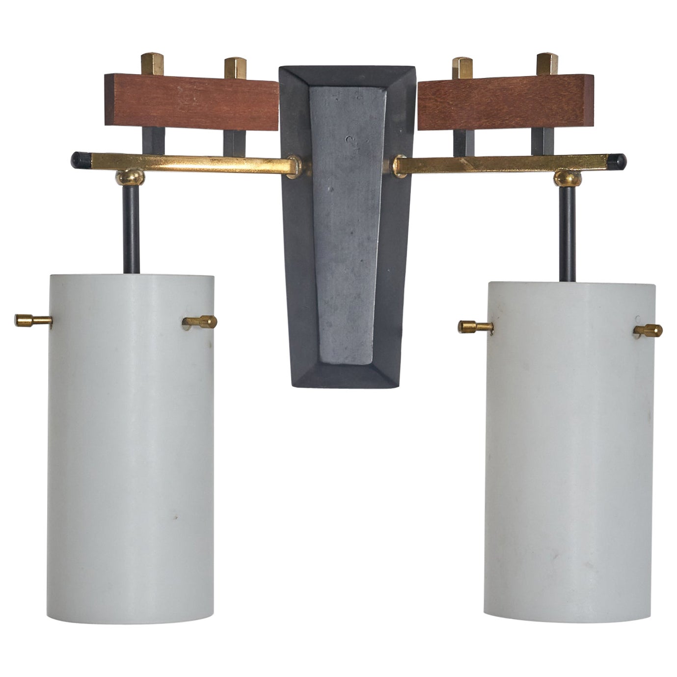 Diseñador italiano, Lámpara de techo, Latón, Metal, Teca, Vidrio, Suecia, c. 1950