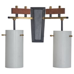 Diseñador italiano, Lámpara de techo, Latón, Metal, Teca, Vidrio, Suecia, c. 1950