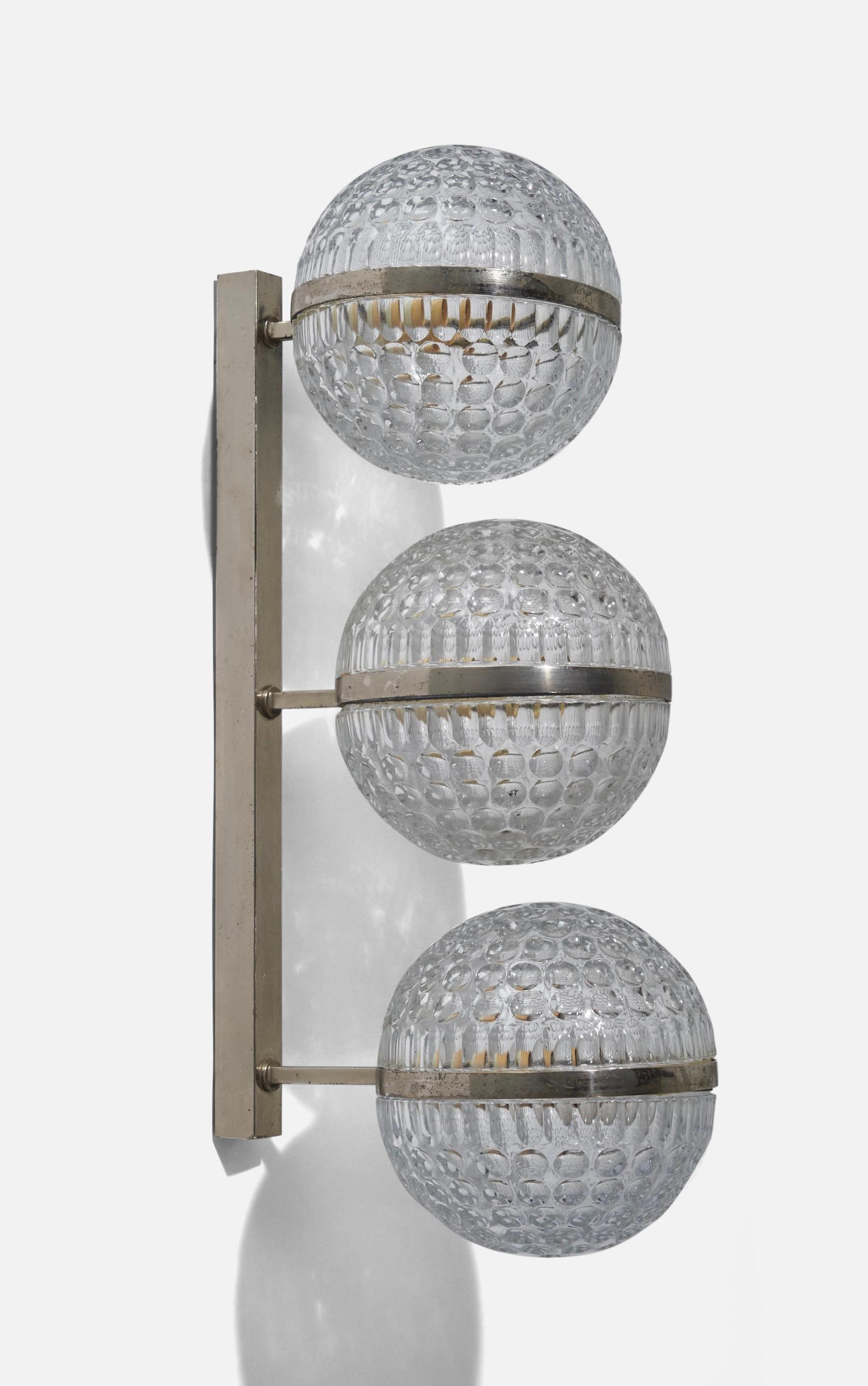 Mid-Century Modern Italian Designer, Sconce, Glass, Metal, Italy, 1960s For Sale