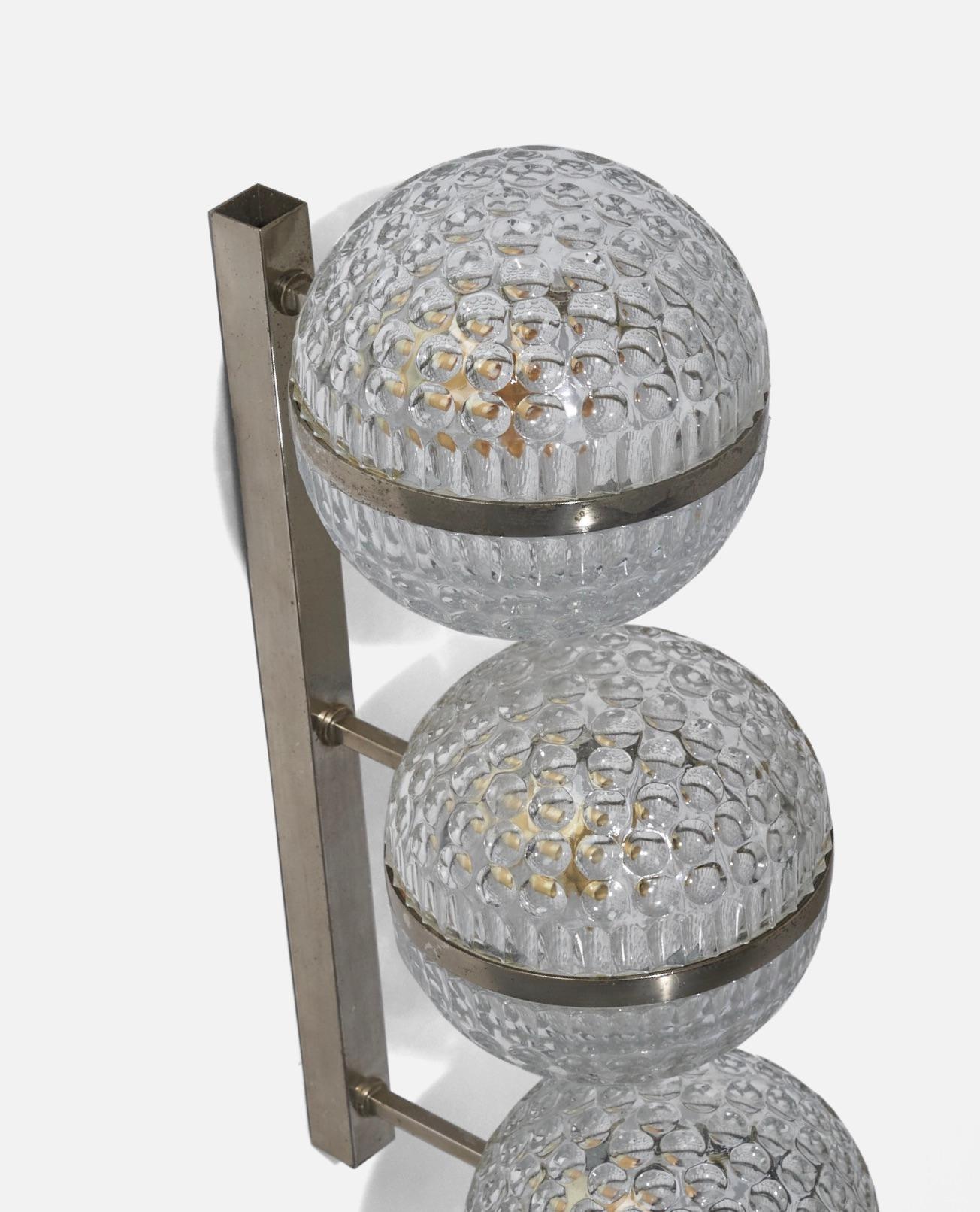 Mid-20th Century Italian Designer, Sconce, Glass, Metal, Italy, 1960s For Sale
