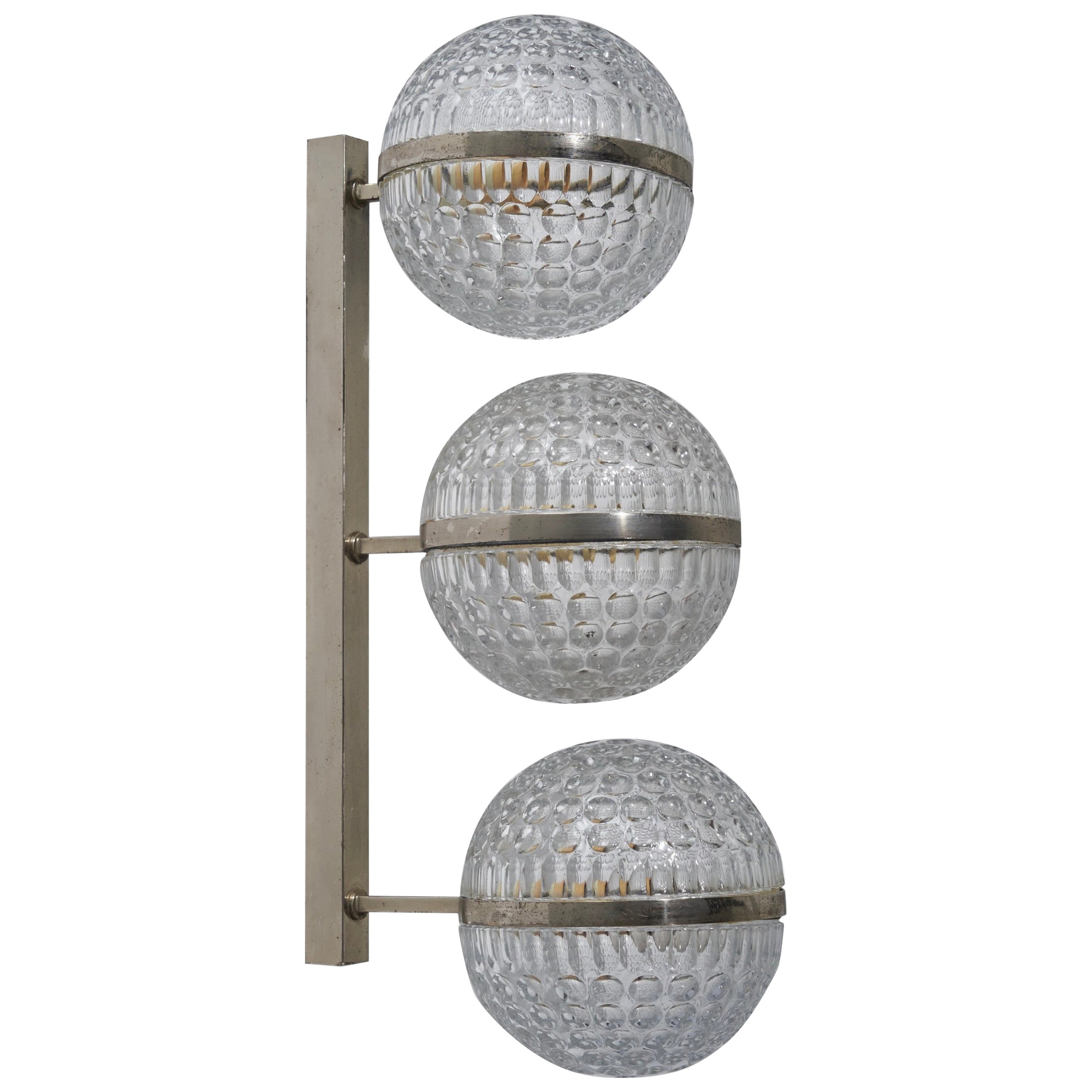 Italienischer Designer, Wandleuchter, Glas, Metall, Italien, 1960er Jahre