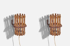 Italian Designer, Sconces, Bamboo, Rattan, Italy, 1970s