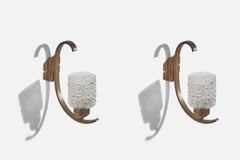 Italian Designer, Sconces, Brass, Glass, Italy, 1940s
