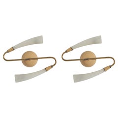 Italian Designer, Sconces, Brass, Metal, Glass, Italy, 1940s