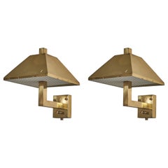 Vintage Italian Designer, Sconces, Brass, Metal, Italy, 1970s