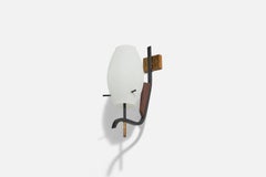 Designer italiano, applique, ottone, metallo, teak, vetro, Italia, anni '50