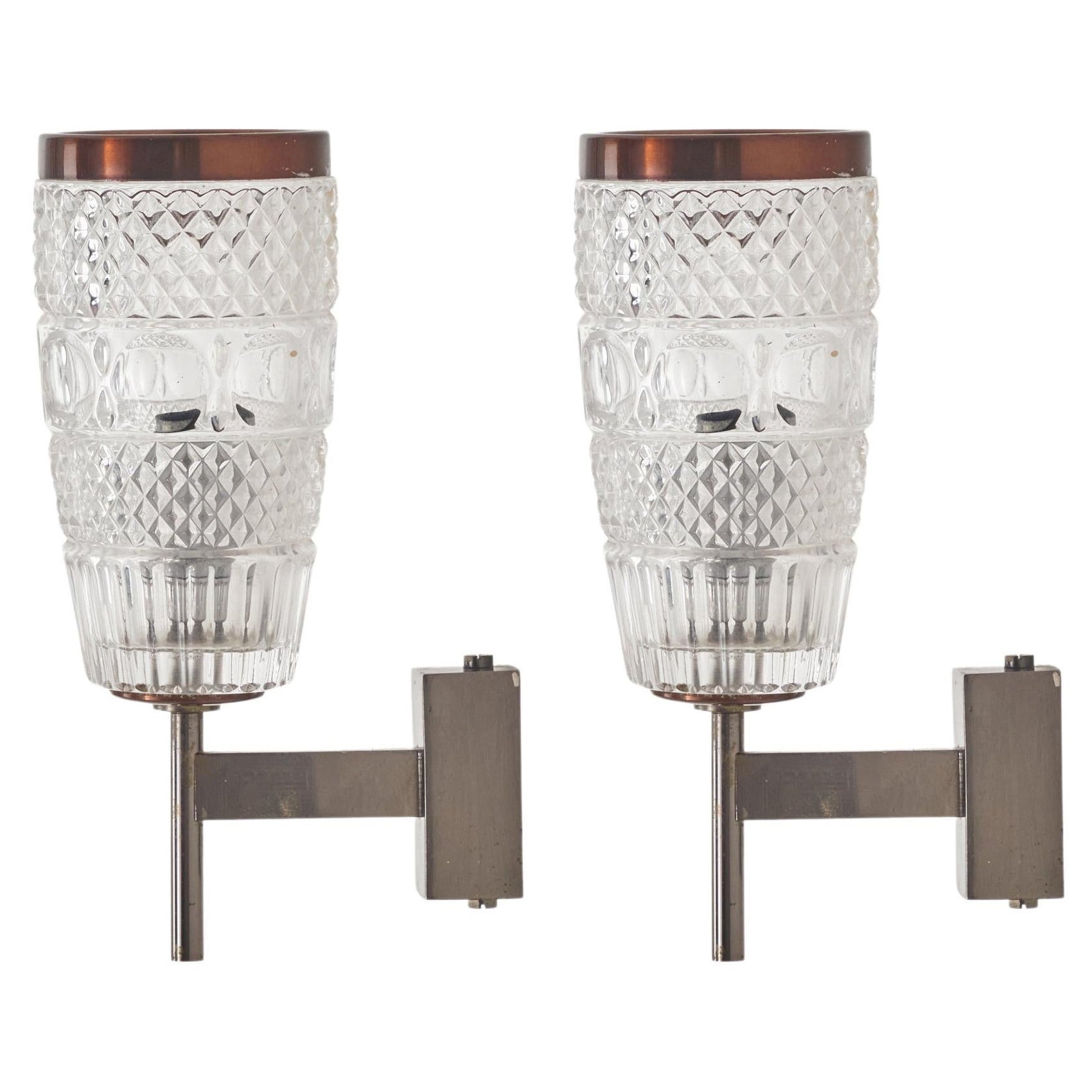 Italian Designer, Sconces, Copper, Faceted Glass, Metal, Italy, 1960s For Sale