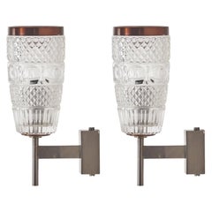 Italian Designer, Sconces, Copper, Faceted Glass, Metal, Italy, 1960s