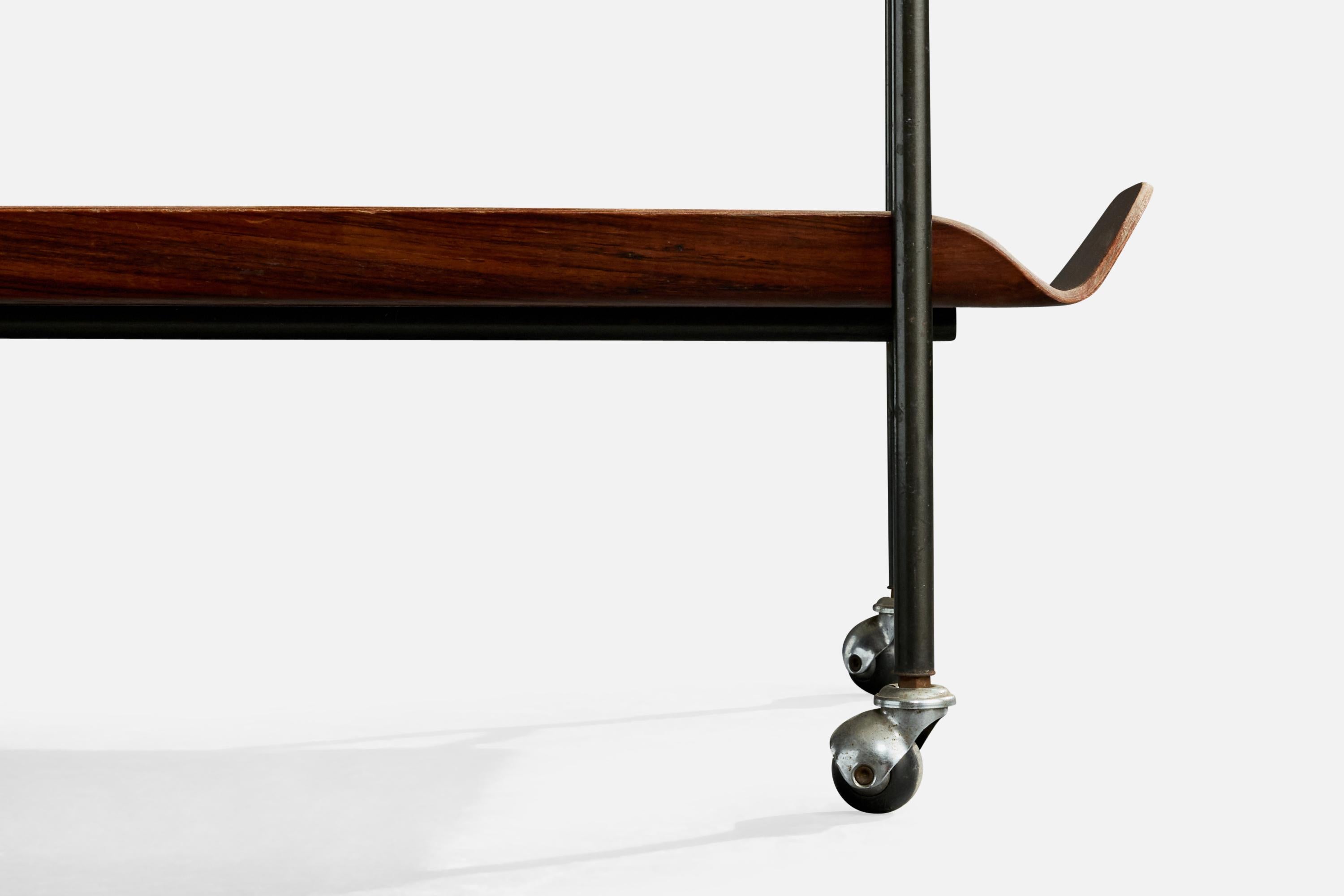 Designer italien, chariot de service, teck, métal, Italie, années 1950 en vente 5