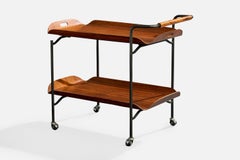 Carrello da portata di design italiano, teak, metallo, Italia, anni '50