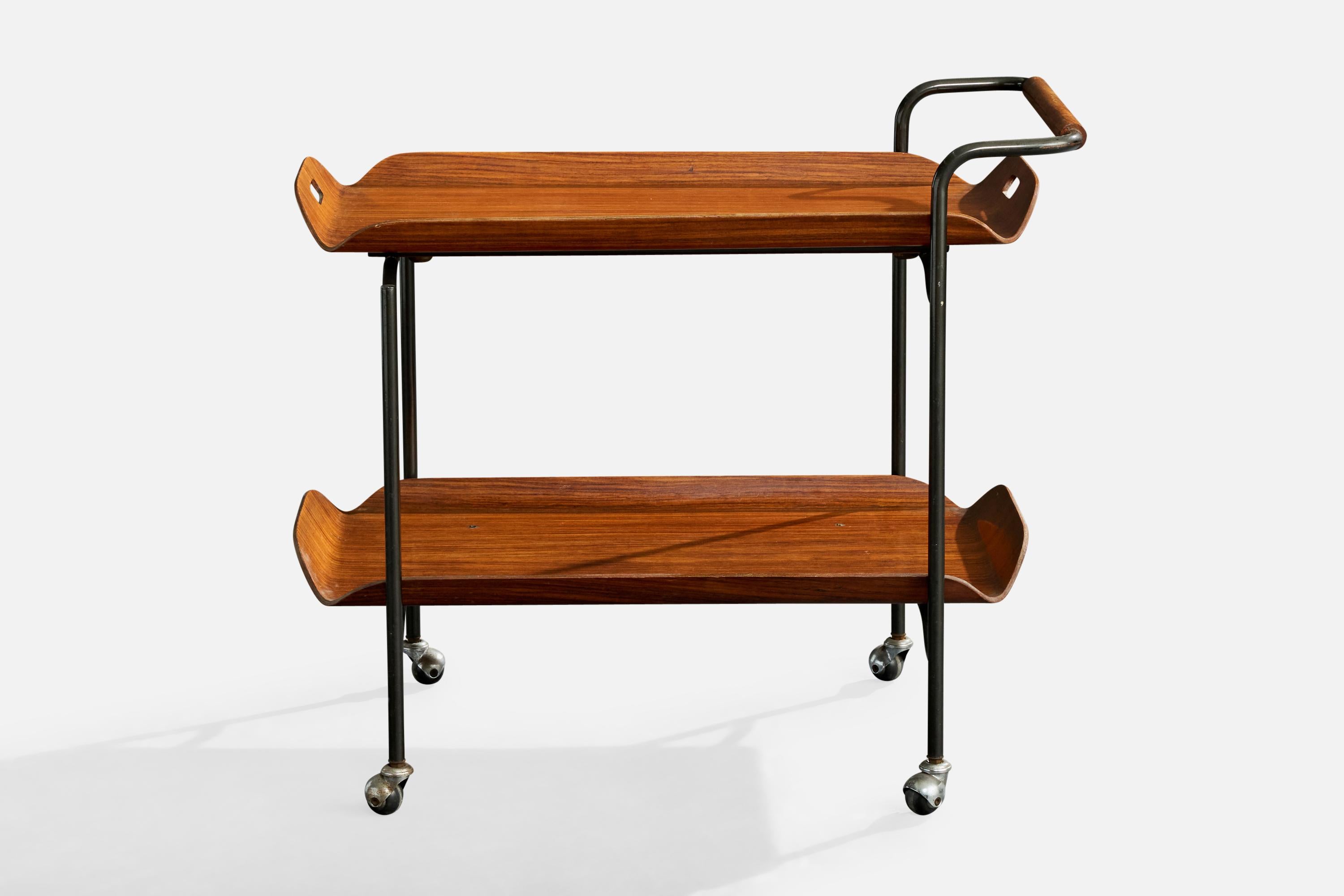 Mid-Century Modern Designer italien, chariot de service, teck, métal, Italie, années 1950 en vente