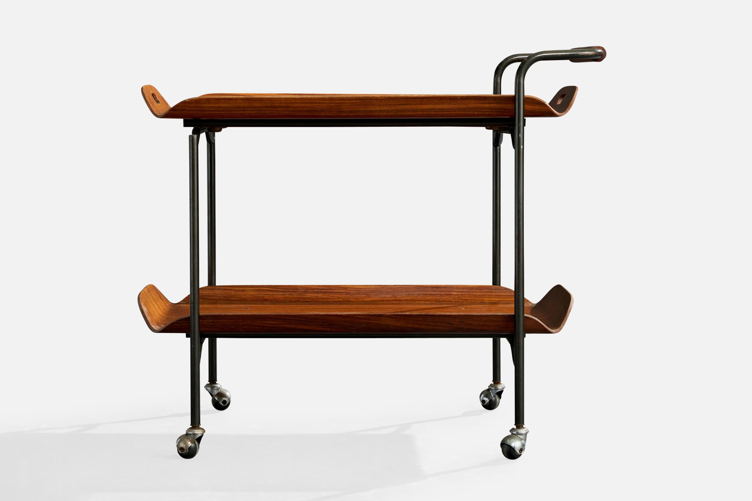 Designer italien, chariot de service, teck, métal, Italie, années 1950 État moyen - En vente à High Point, NC