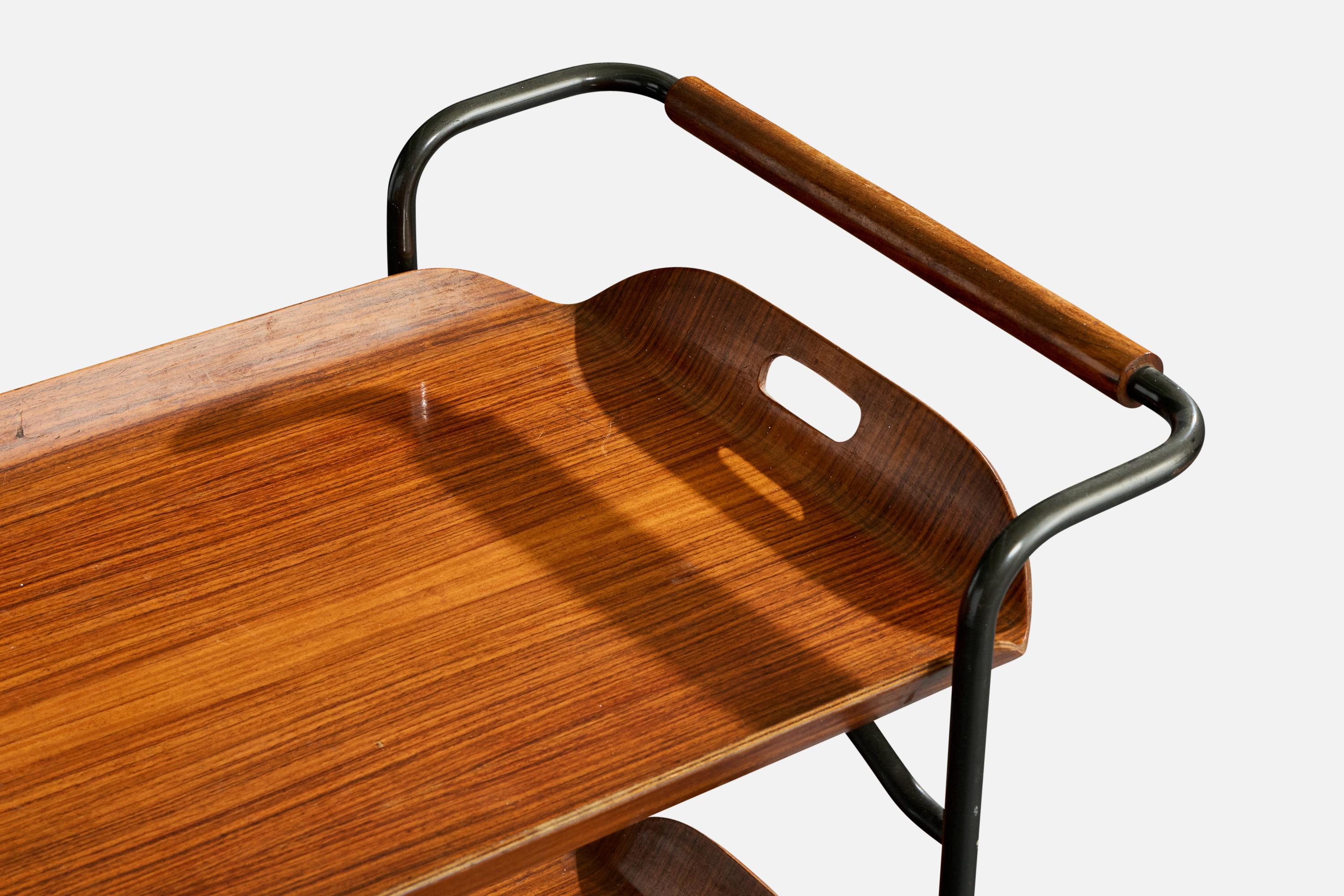 Métal Designer italien, chariot de service, teck, métal, Italie, années 1950 en vente