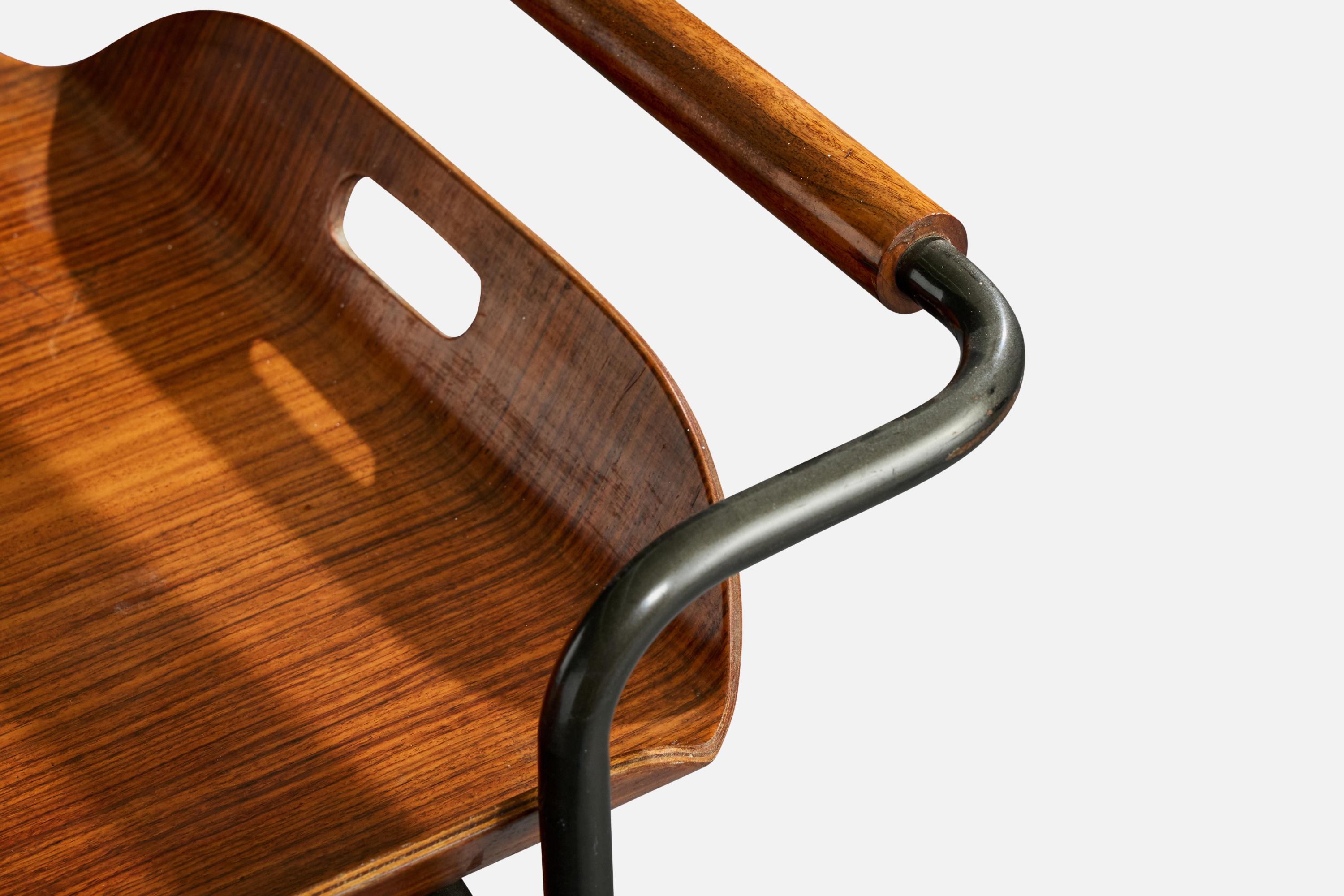 Designer italien, chariot de service, teck, métal, Italie, années 1950 en vente 1