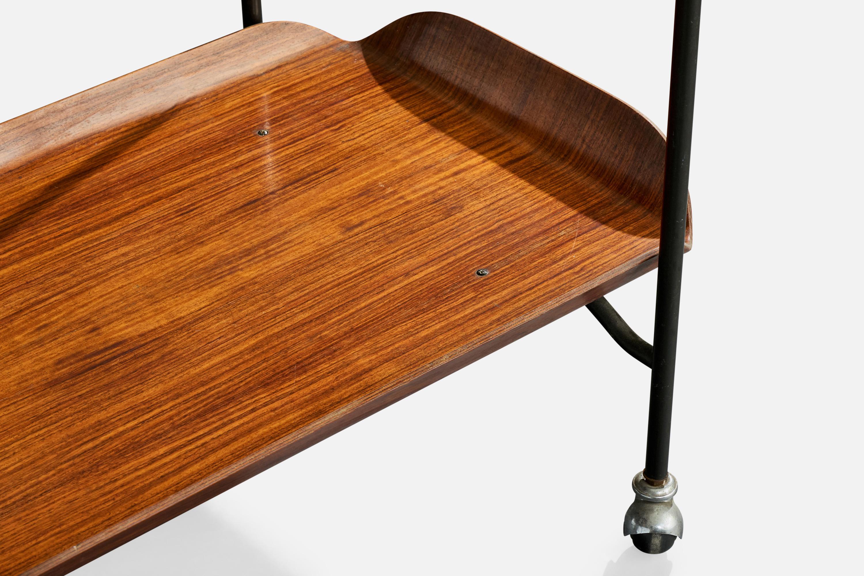 Designer italien, chariot de service, teck, métal, Italie, années 1950 en vente 3