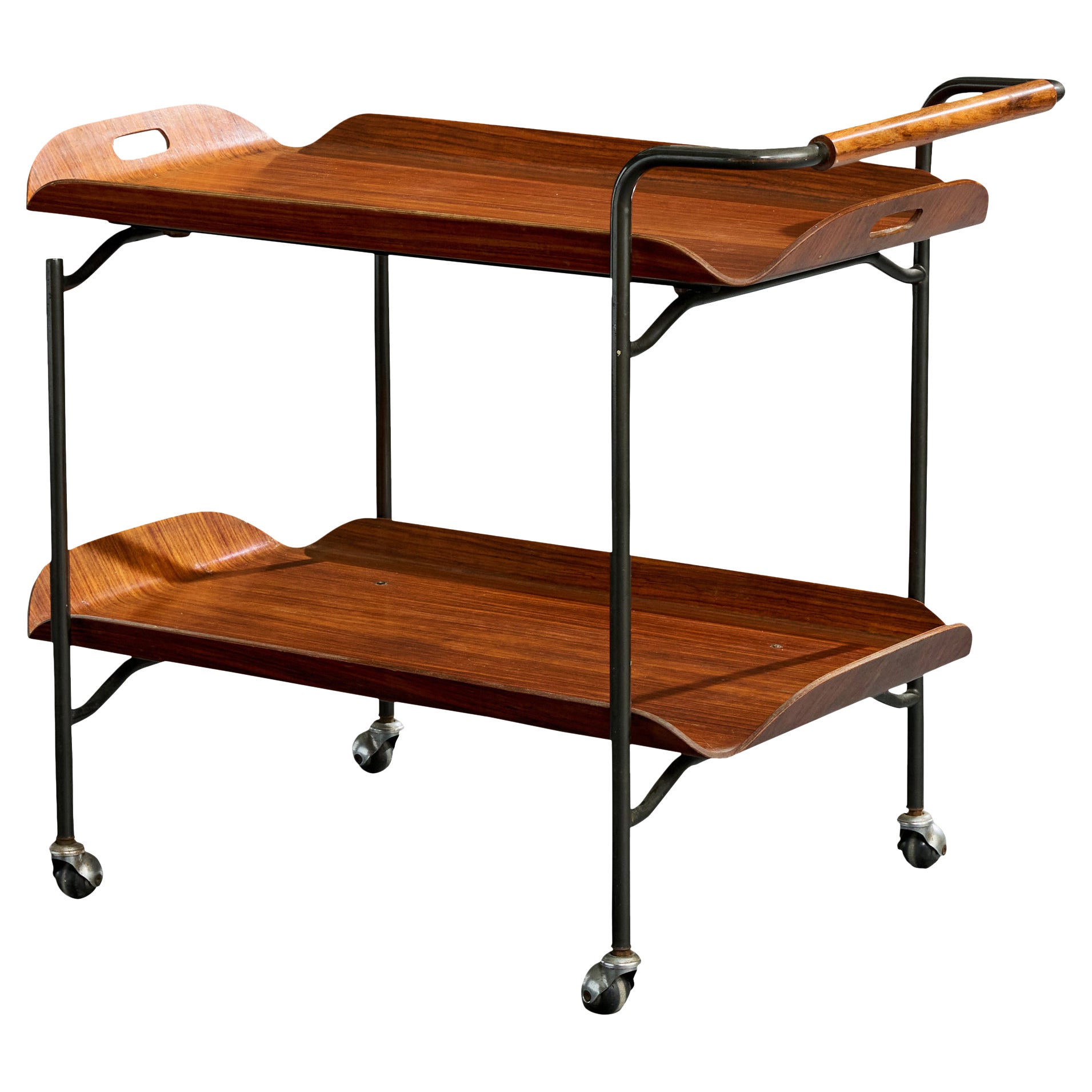 Italian Designer, Serving Cart, Teak, Metal, Italy, 1950s