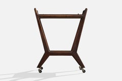 Italian Designer, Serving Cart, Wood, Brass, Italy, 1950s