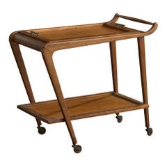 Italian Designer, Serving Cart, Wood, Brass, Italy, 1950s