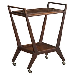 Italian Designer, Serving Cart, Wood, Brass, Italy, 1950s
