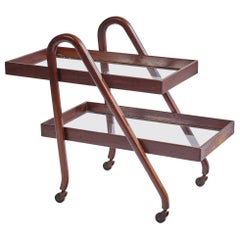 Créateur italien, chariot de service, bois, verre, Italie, années 1950
