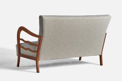 Italian Designer, Settee, Walnut, Fabric, Italy, 1940s