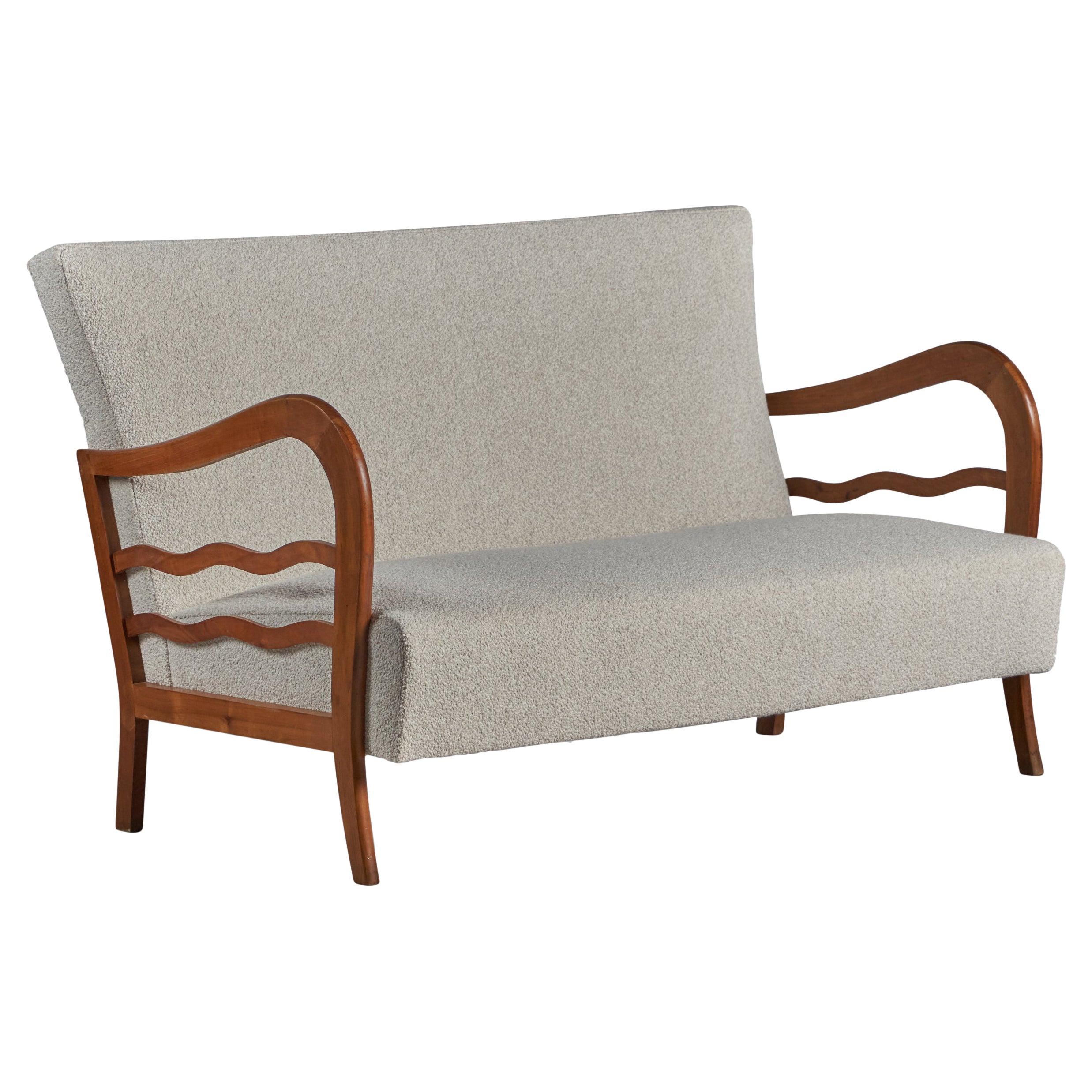 Divano di design italiano, noce, tessuto, Italia, anni '40 in vendita