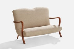 Créateur italien, banquette, bois, tissu, Italie, années 1940