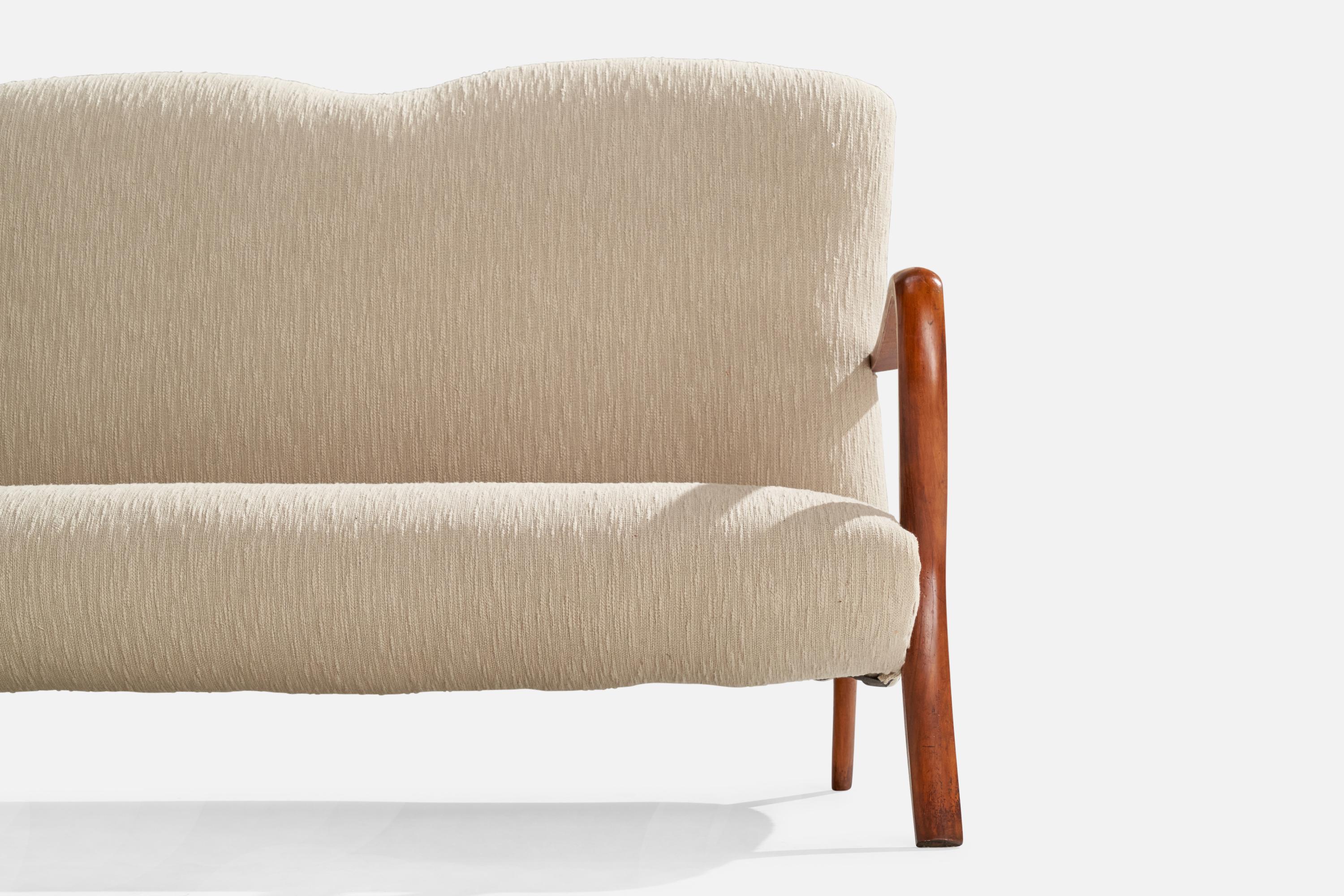 Créateur italien, banquette, bois, tissu, Italie, années 1940 en vente 2