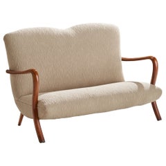 Italian Designer, Settee, Wood, Fabric, Italy, 1940s
