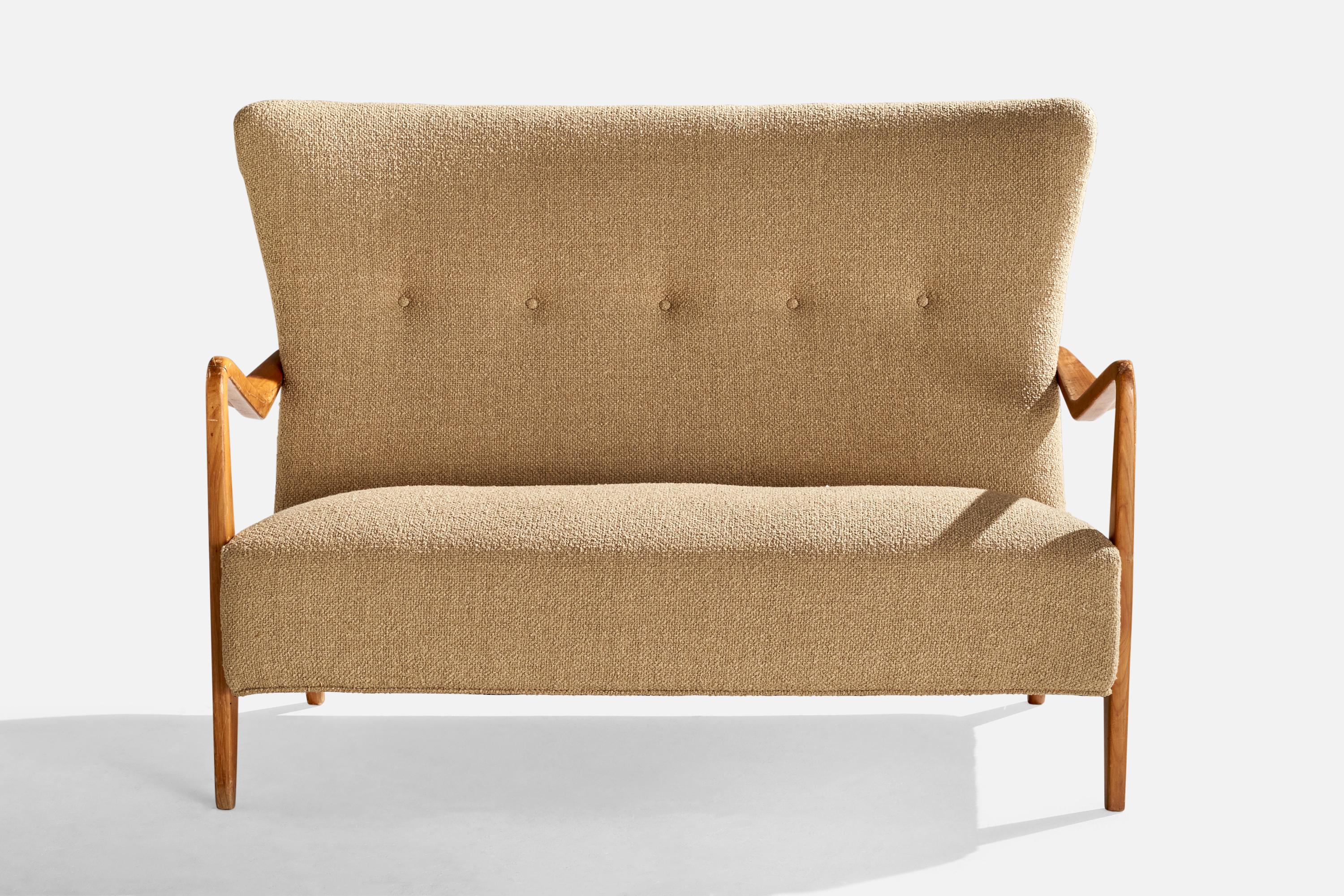 Metà XX secolo Designer italiano, divano, legno, tessuto, Italia, anni '1950 in vendita