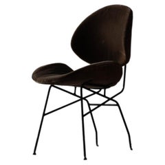 Italian Designer, Side Chair, Brown Velvet, Black-lacquered Metal, Italy, 1950s