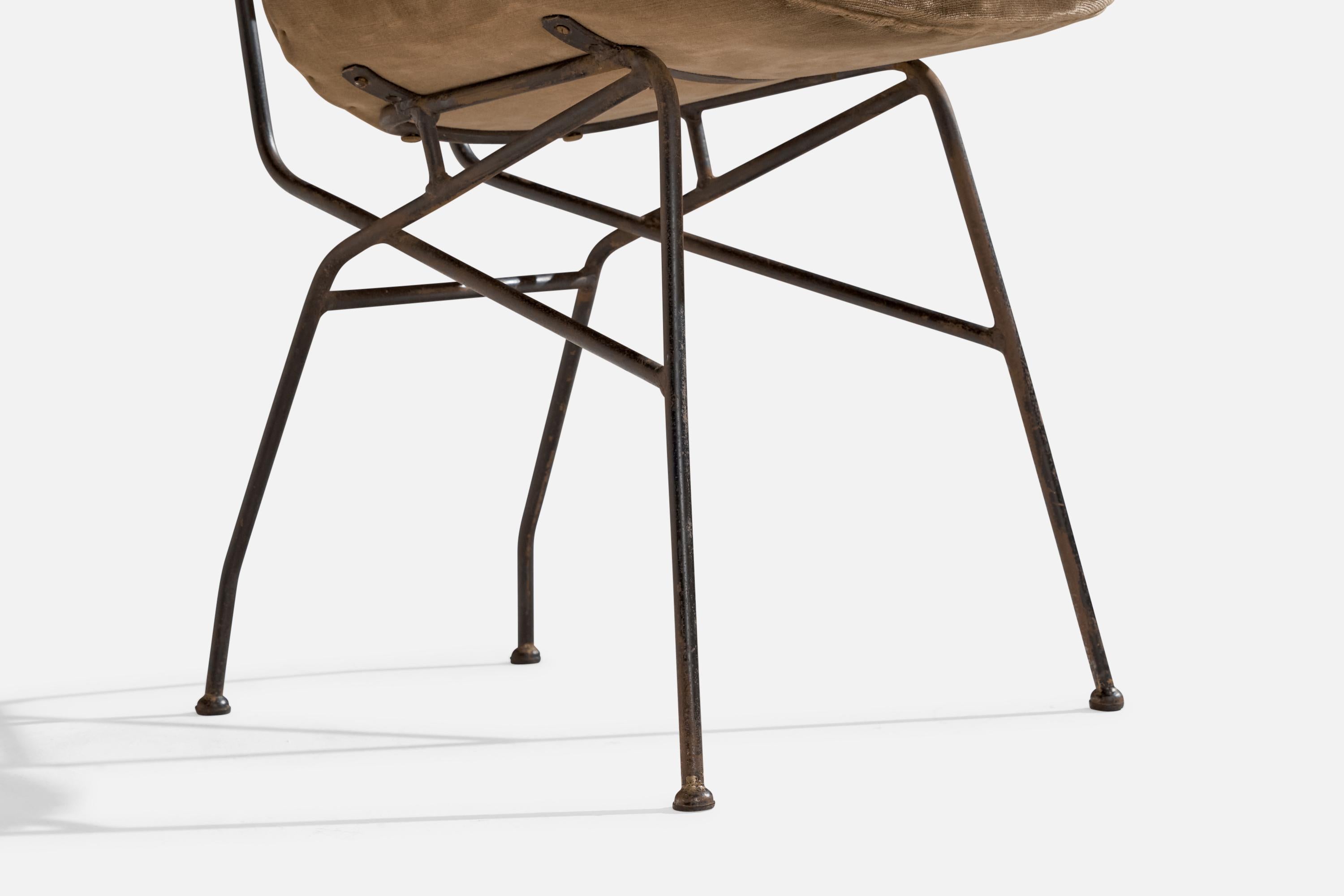 Mid-Century Modern Italian Designer, Side Chair, Metal, Velvet, Italy, 1950s For Sale