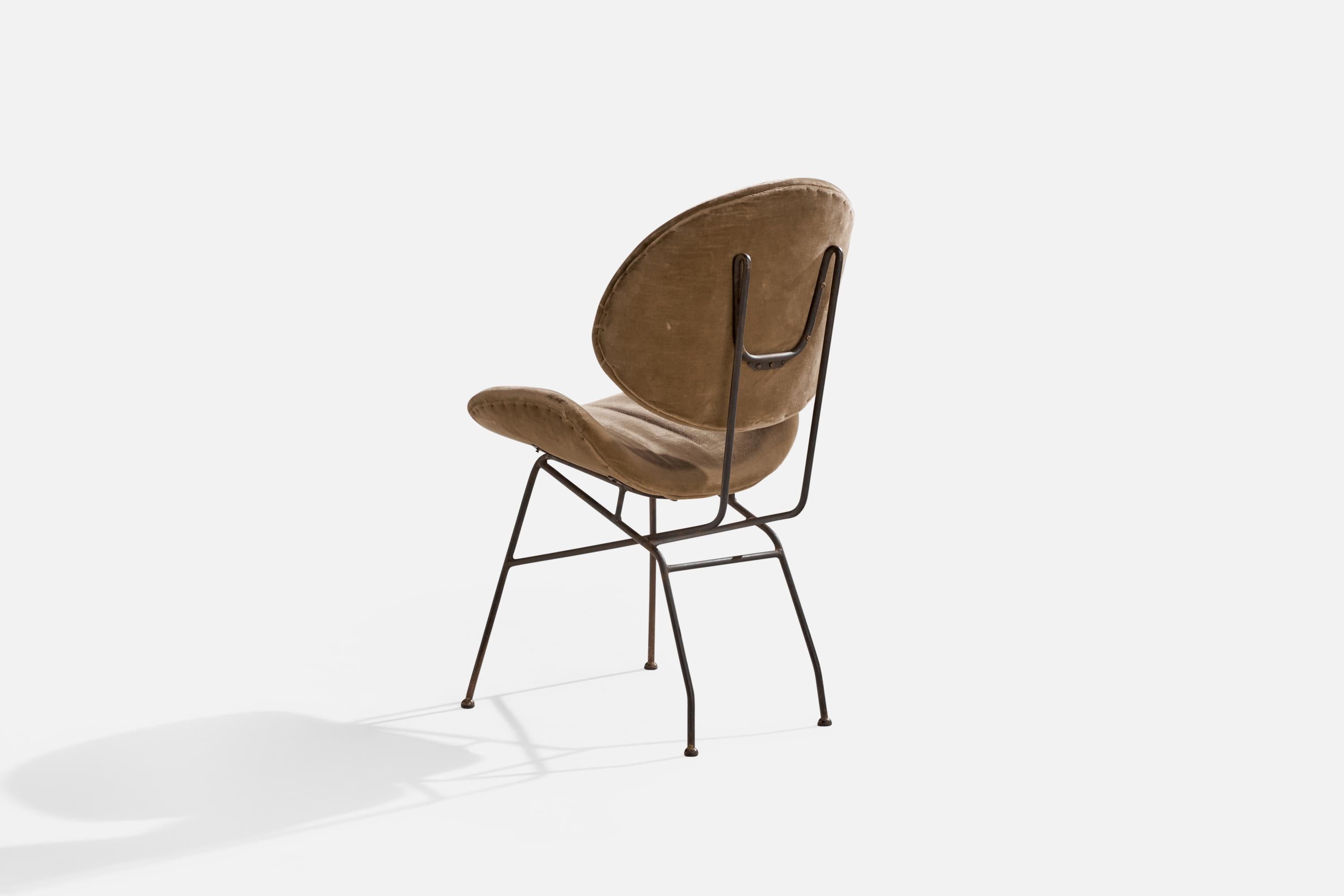 Italian Designer, Side Chair, Metal, Velvet, Italy, 1950s 2