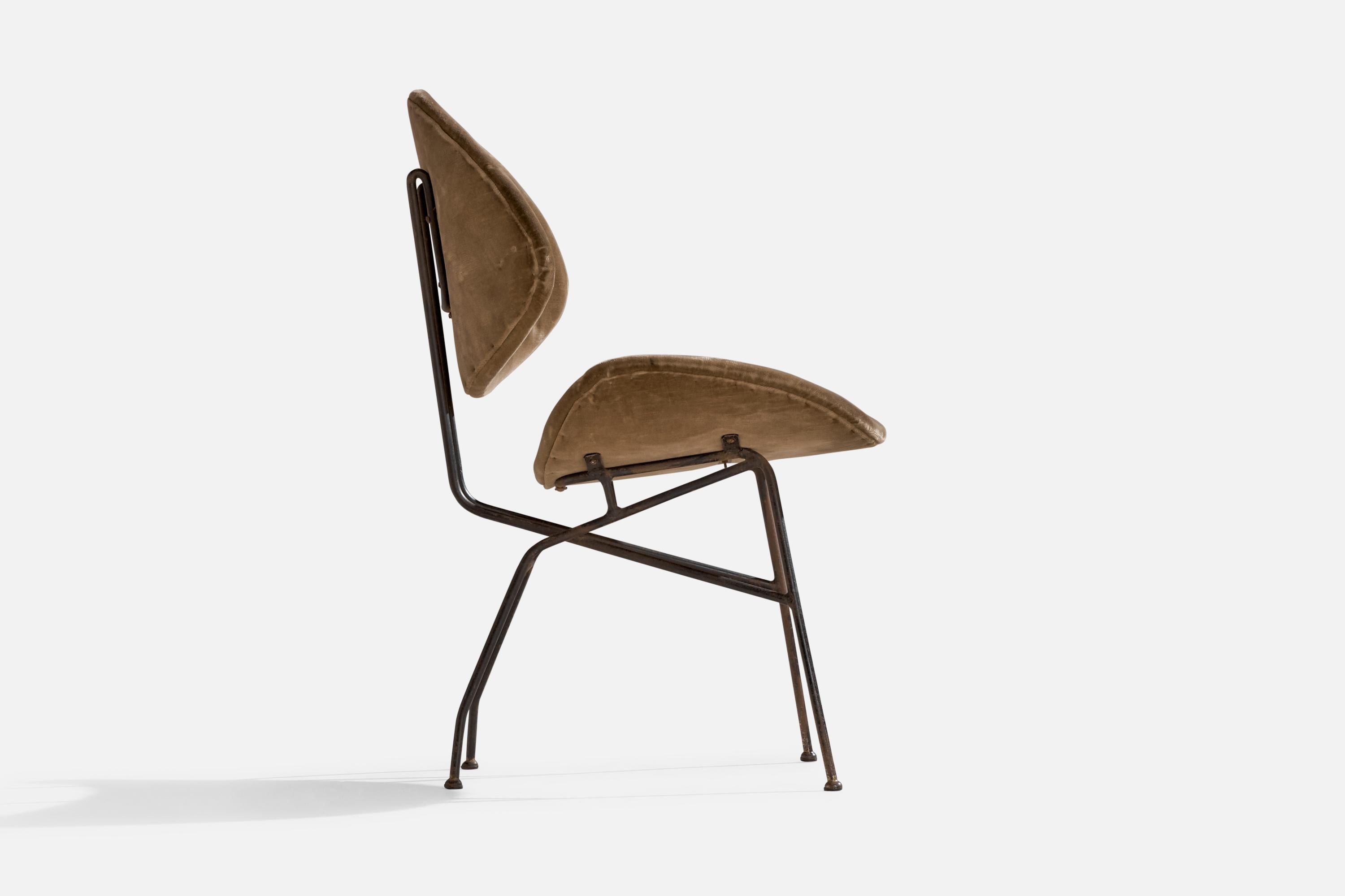 Italian Designer, Side Chair, Metal, Velvet, Italy, 1950s For Sale 3