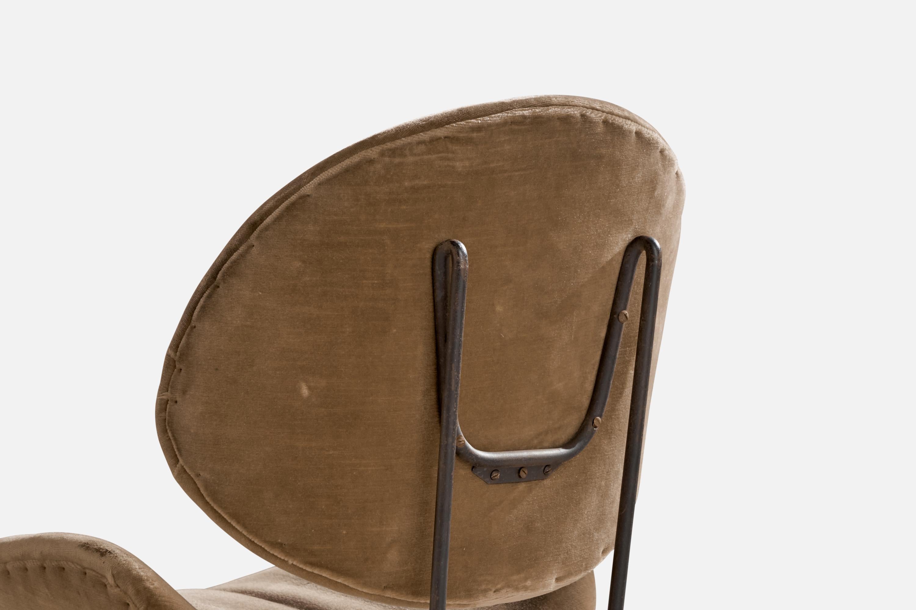 Italienischer Designer, Beistellstuhl, Metall, Samt, Italien, 1950er Jahre im Angebot 4