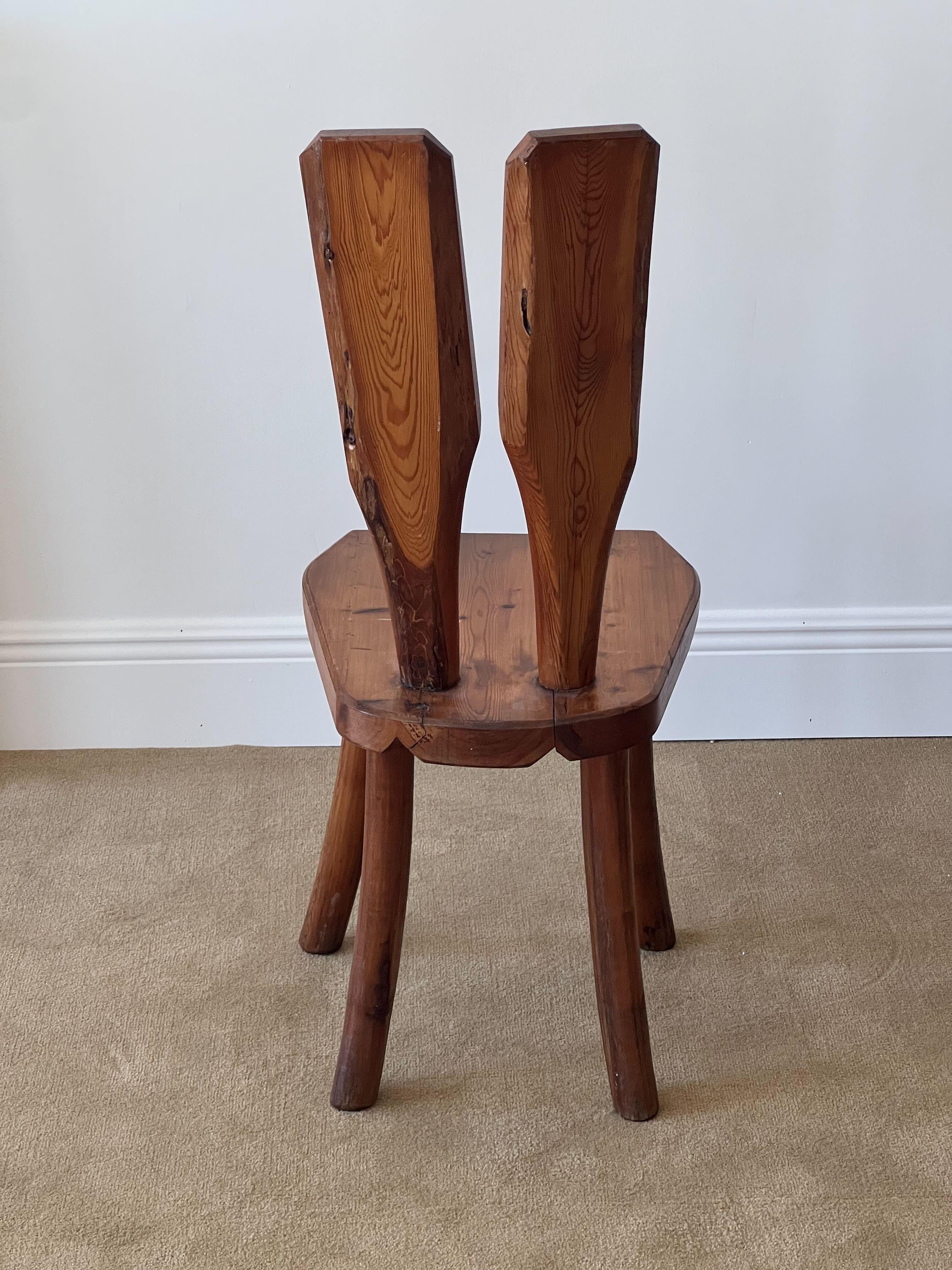 Mid-Century Modern Italian Designer, Side Chair, Solid Stained Pine, Italy, 1950s