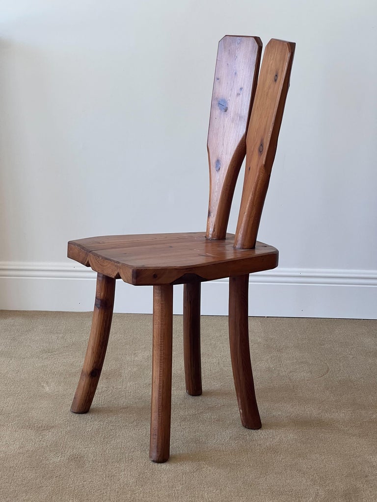 Italian Designer, Side Chair, Solid Stained Pine, Italy, 1950s For Sale 1