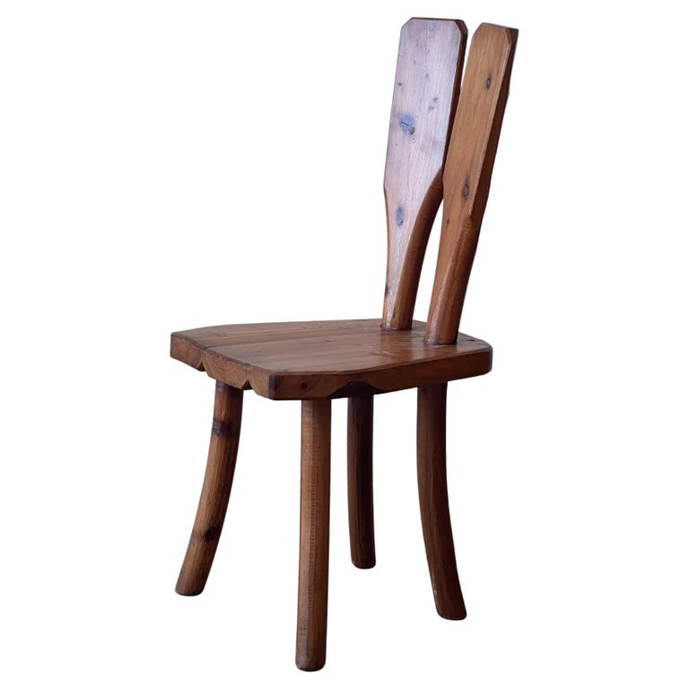 Italian Designer, Side Chair, Solid Stained Pine, Italy, 1950s For Sale