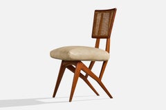 Italian Designer, Side Chair, Wood, Cane, Vinyl, Italy, 1950s