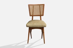 Italienischer Designer, Beistellstuhl, Holz, Rohr, Vinyl, Italien, 1950er Jahre