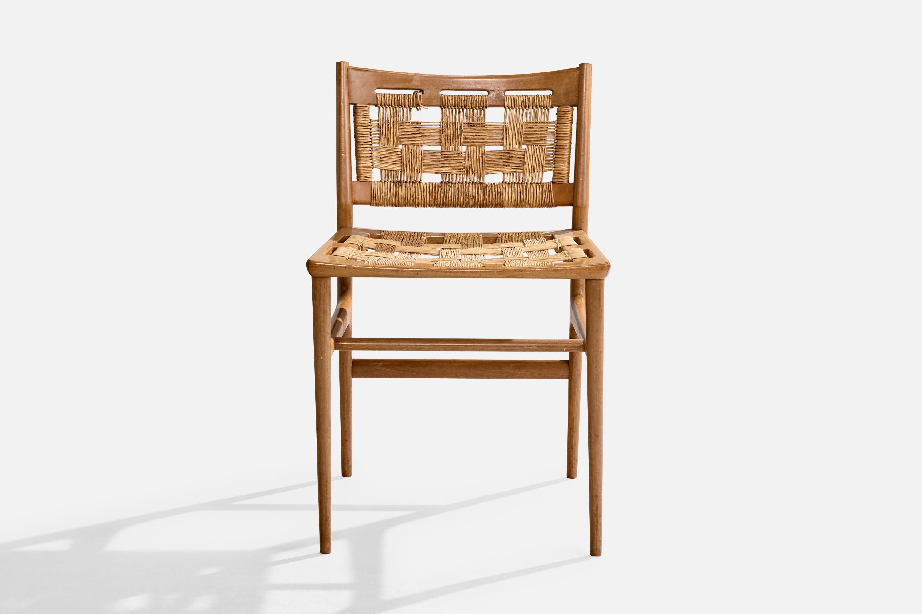Diseñador italiano, Silla auxiliar, Madera, Rush, Italia, Años 50 Moderno de mediados de siglo en venta
